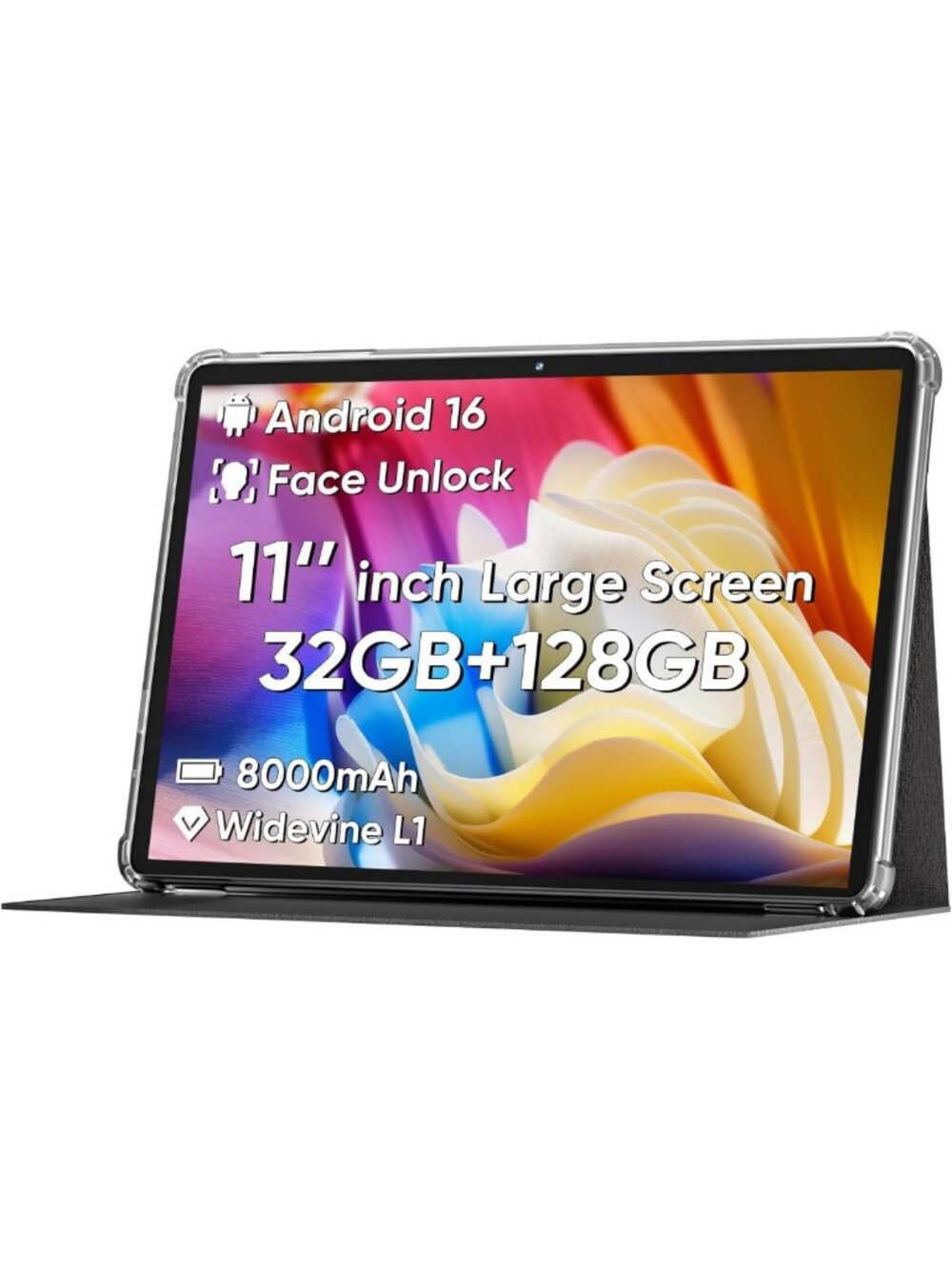 11-Inch Android Tablet with Face Unlock, 18W Fast Charging, Sleek Gray Design